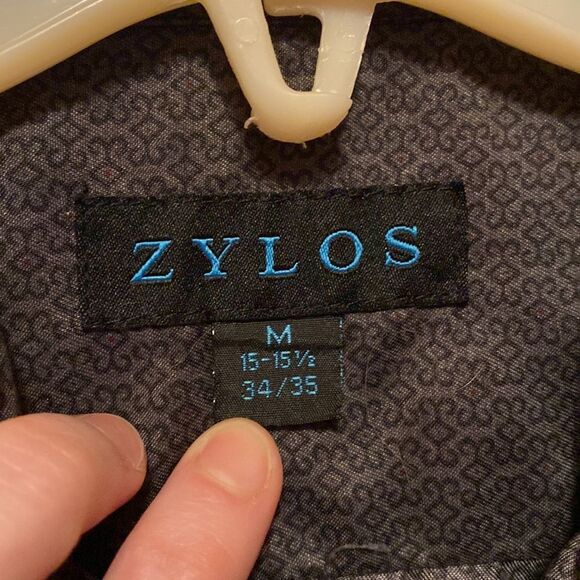 Zylos Mens Funky Print Grey Button Down Dress Shirt Medium 15-15 1/2 - Picture 5 of 7